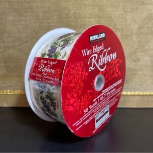 Kirkland Wired Edged Ribbon #175504 Purple Grape Leaf Design Taiwan 50yrds/2.5”